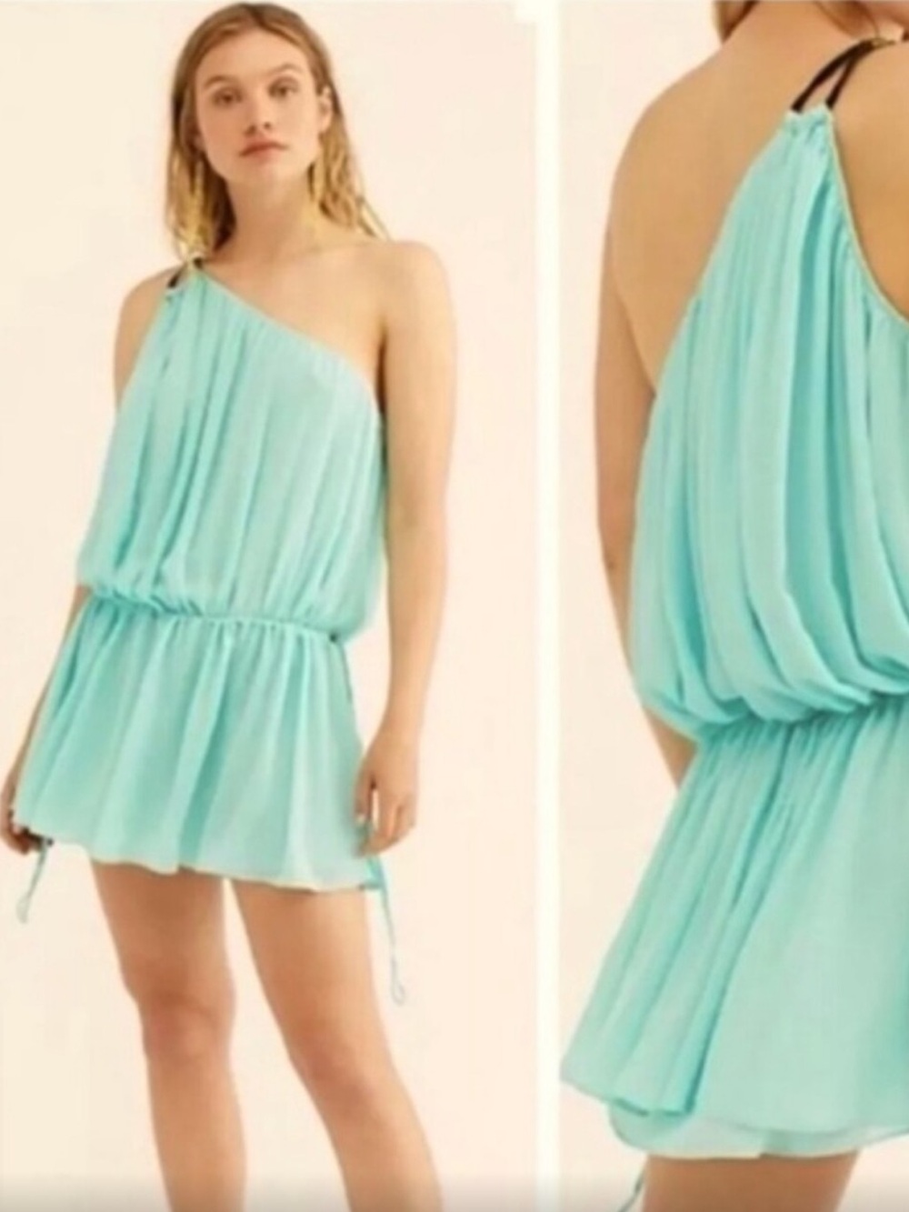NEW WITH TAGS Free People One-Shoulder Aqua Mini Dress LARGE